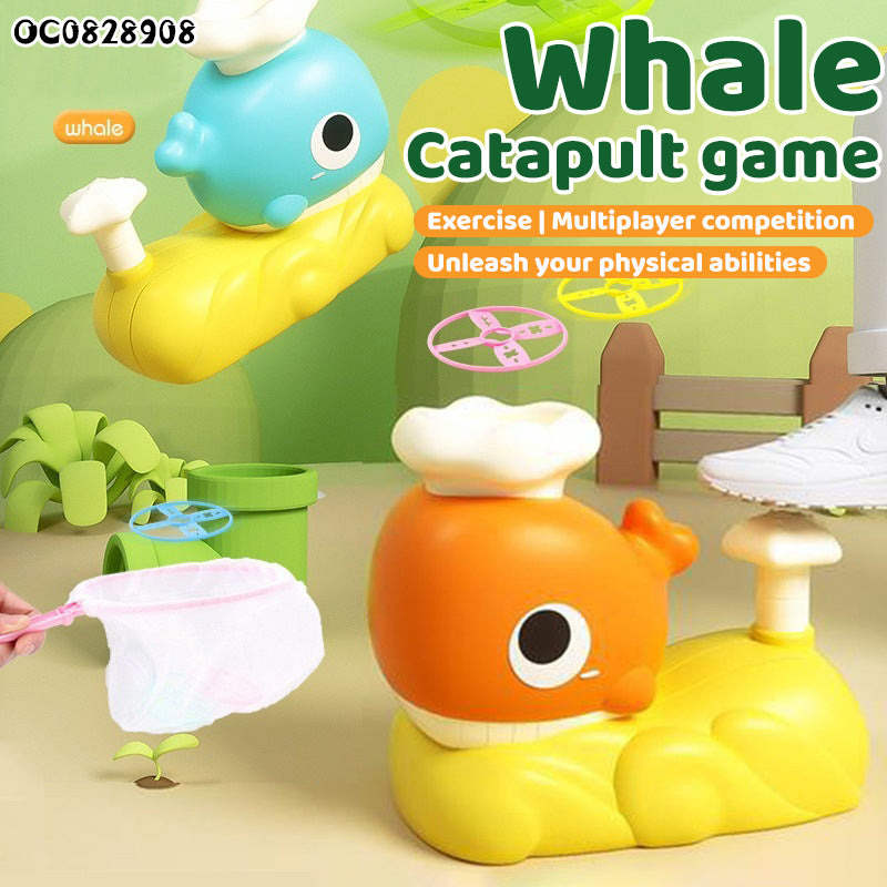 Hot selling pedal catch whale outdoor kids flying disc launcher training toy