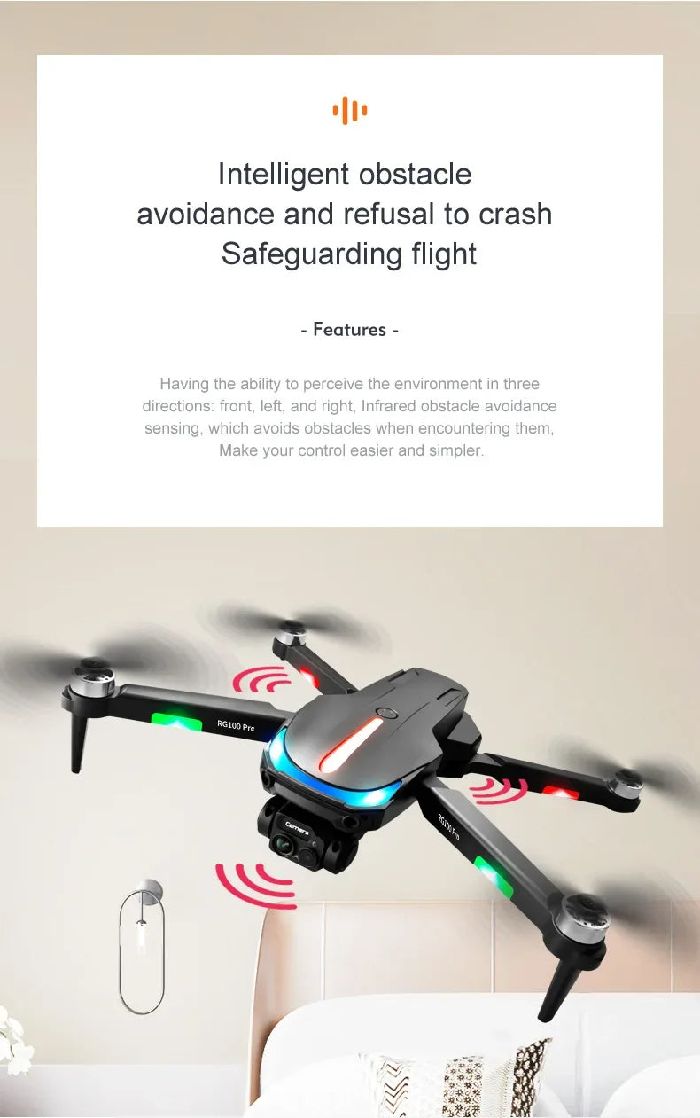 2023New RG100 Pro Drone WIFI FPV MINI 4K HD Professional Dual Camera With Three-sided Obstacle Avoidance ESC Quadcopter Toy Gift